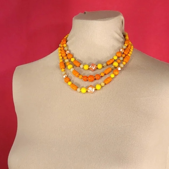 Vintage 1950s German 3 Tier Tangerine Bib Choker - Picture 5 of 8